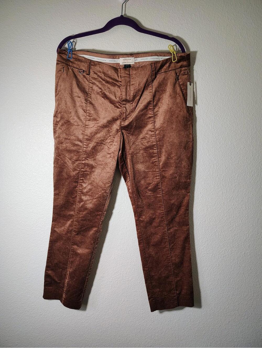 Anthropologie Women’s Essential Slim Velvet Velour Brown Ankle Pants Size 14